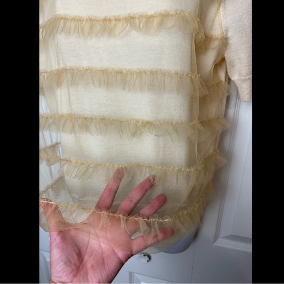 New J.CREW 100% Merino Wool Ruffle Tulle Front Sweater Ivory Cream Knit Workwear - Picture 6 of 12